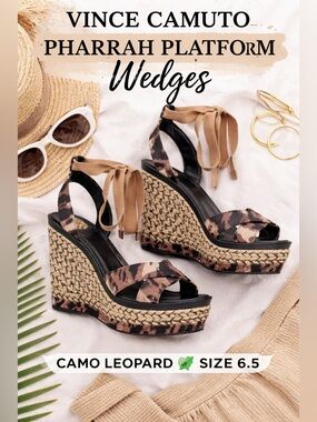 Vince Camuto Pharrah Platform Wedge Sandal Camo Leopard Size 6.5